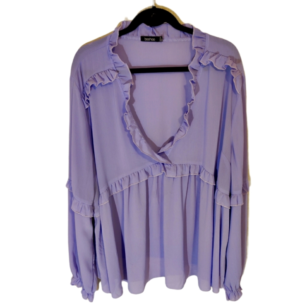 Boohoo Plus Size Purple Ruffle Top Size 20
